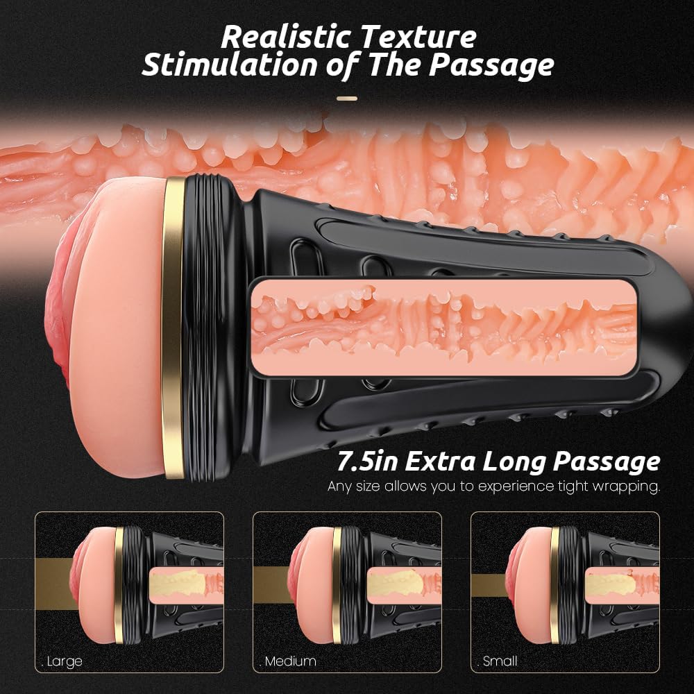 Male Masturbator,Kingdemer Realistic Pocket Pussy Vagina Textured with 7.5in Depth Lifelike Soft and Fleshy Texture,Penis Training Masturbators Sex Machine Toy for Men