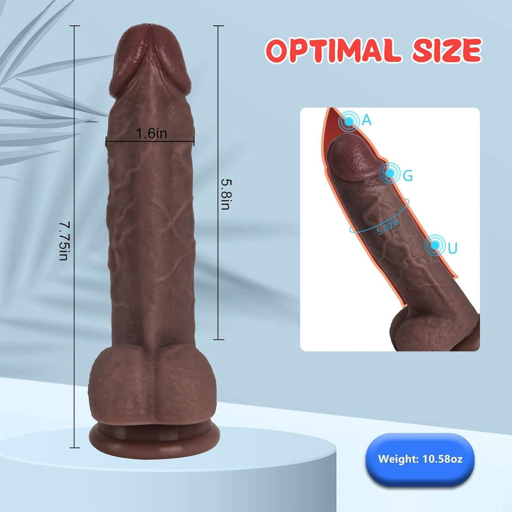 Realistic Dildo – 7.8" Premium Liquid Silicone with Strong Suction Cup (Brown)