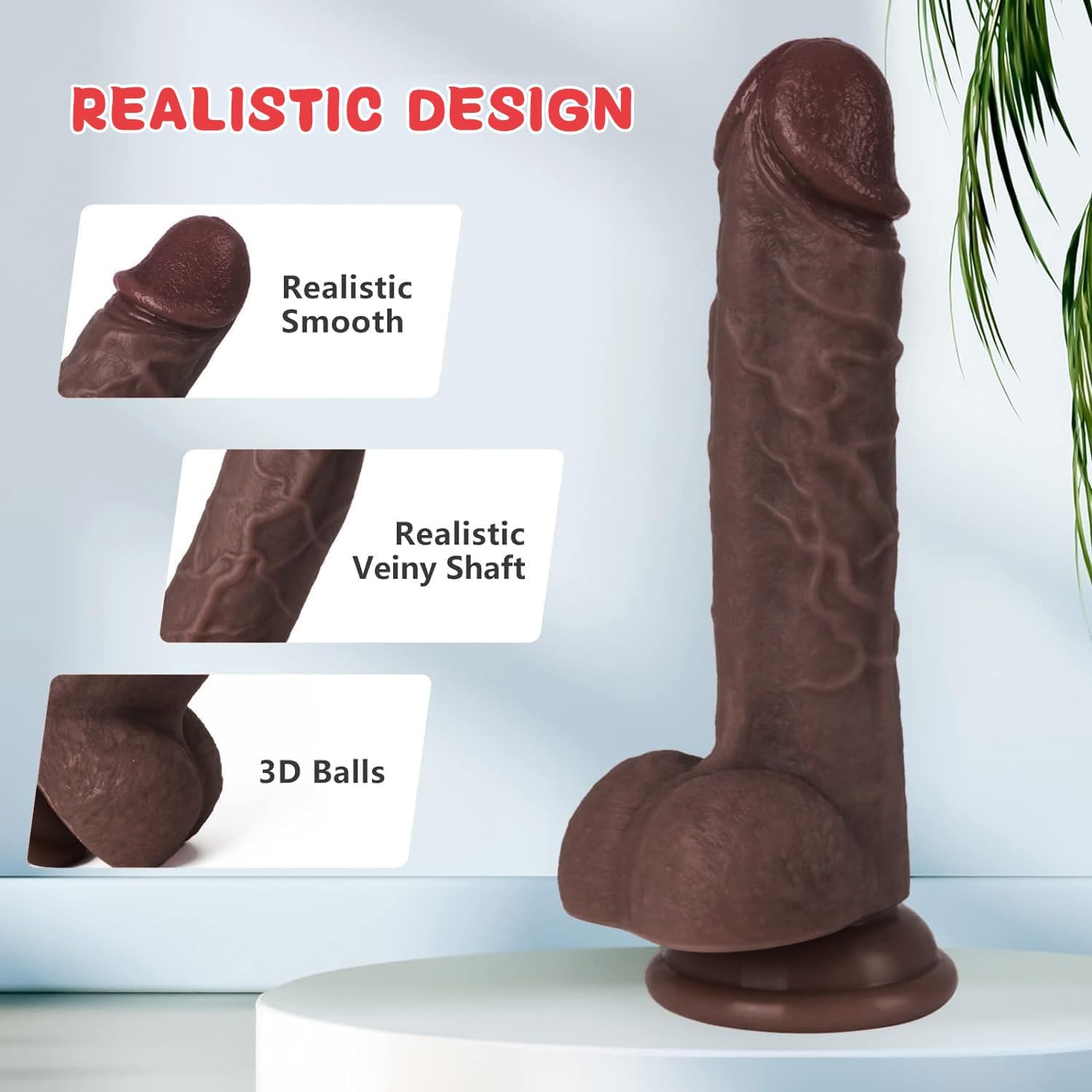 Realistic Dildo – 7.8" Premium Liquid Silicone with Strong Suction Cup (Brown)